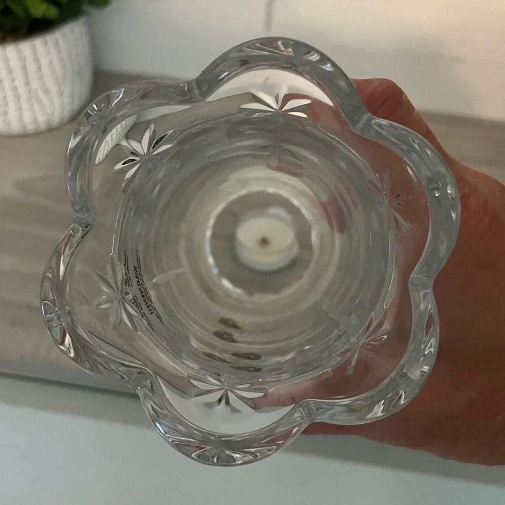 VTG Teleflora Heavy Bohemian Lead Crystal Hurricane Candle Holder Golden Angel